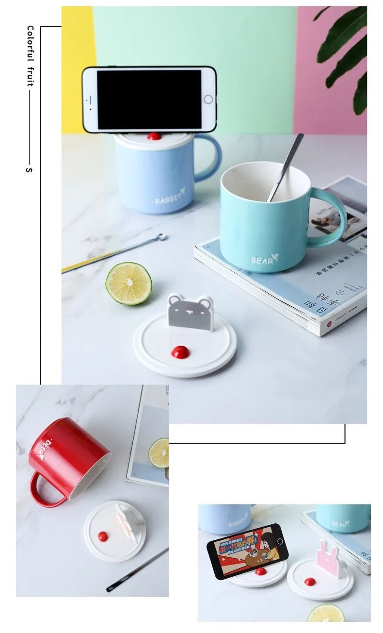 HOMIE Fun animal stent cup With lid and spoon cup Coffee Mug Large Capacity 400ml Mugs creative Drinkware Coffee Tea Cups Gifts01