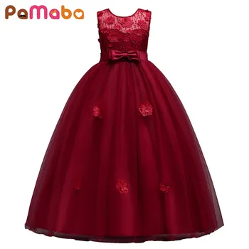 

PaMaBa Big Girl's Evening Party Dress-up Embellished with Bow Flower Children's Clothing Girls Performance Costume Summer Dress