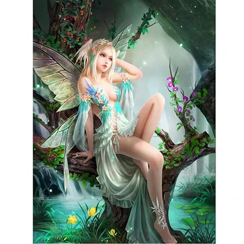 

GLymg Mosaic Gift Sexy Angel Elf Girl Diy Diamond Embroidery 5D Diamond Painting Rhinestones Embroidery Diamond Wall Arts Decor