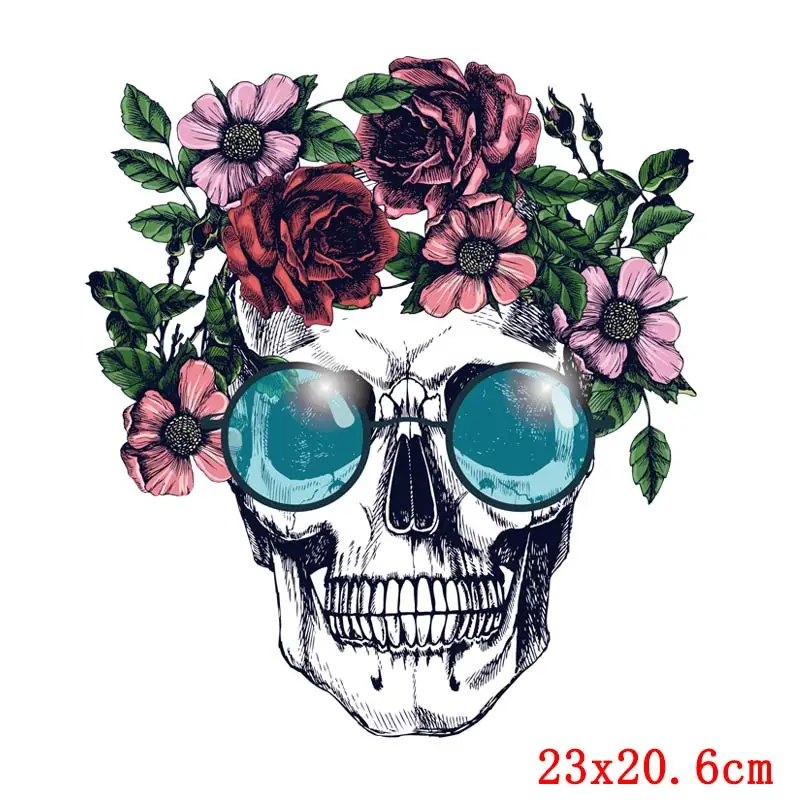 Prajna Punk Skull Iron On Transfers Vinyl Heat Transfers PVC Iron On Patches For Clothing Summer Stickers T-shirt Thermal Patch