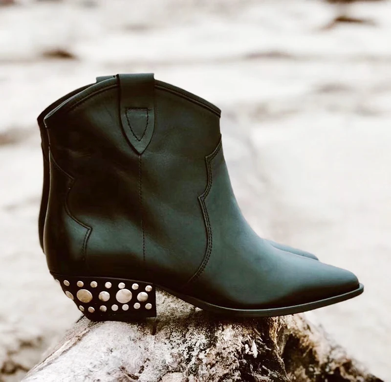 Damen Stiefeletten As Schuhe Botines Niedrige Stiefel Mujer Heels Quadratische Spitz Schwarz Für Picture 2019 Nieten Cowboy Frau Kurze EEx4gqwv