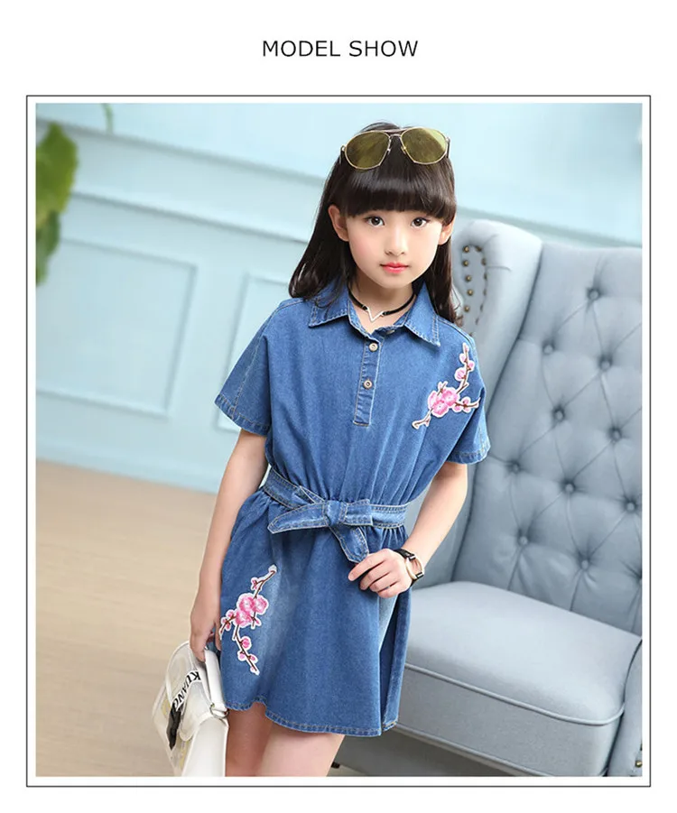 3-12 y 2019 girls denim dress summer batwing sleeve girl dress child clothes floral jeans dresses for girls 12 years old (9)