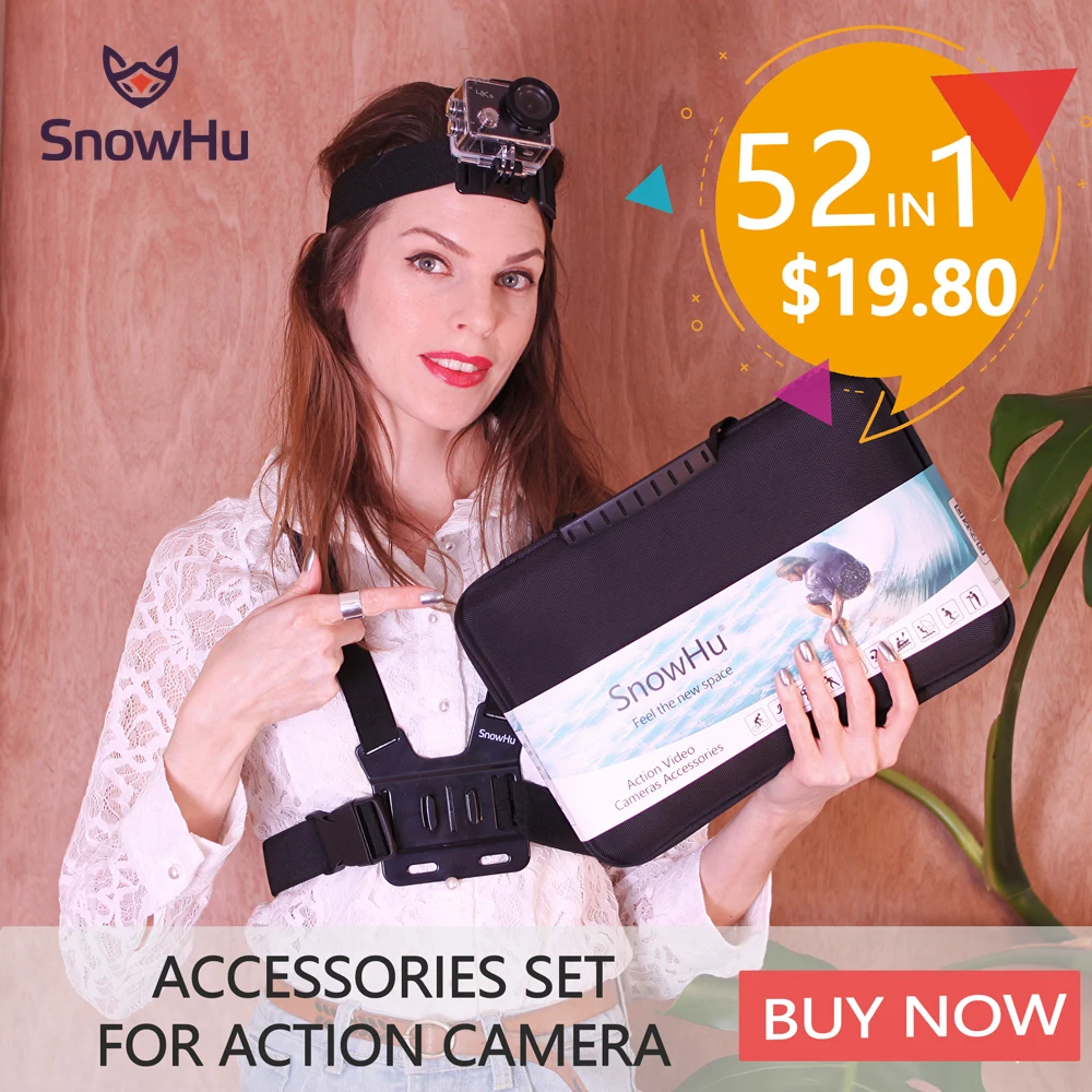 Online SnowHu para Gopro accesorios para ir pro hero 8 7 6 5 4 3 kit de 3 selfie palo para Eken h8r xiaomi para yi 4K EVA GS02