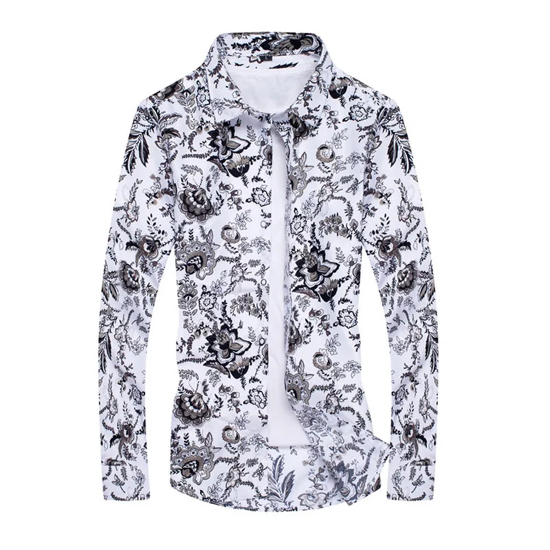 

Shirt Long Sleeve Fashion Floral Printing Male Shirts Brand Clothing Casual shirt Man