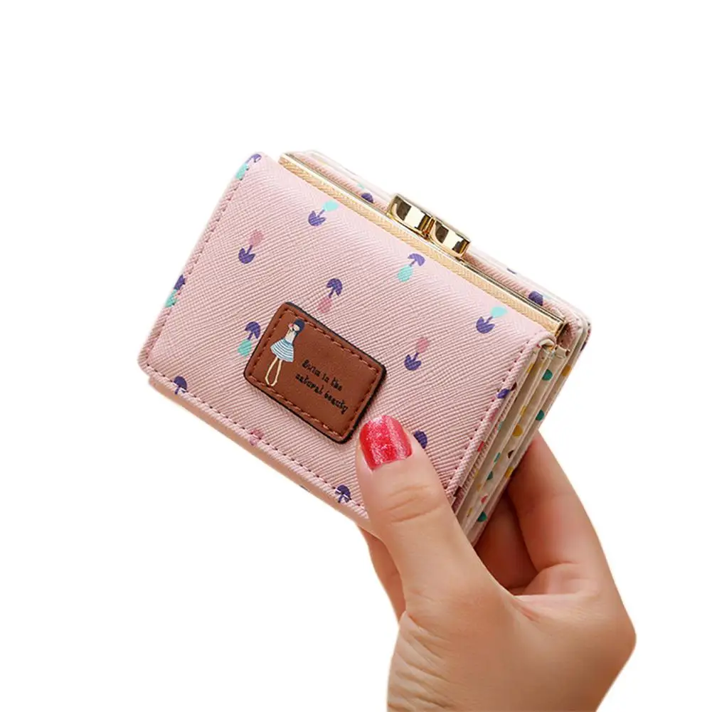 

Yfashion Women's Cute PU Leather Printing Credit Card Holder Short Multi-card Trifold Wallet Coin Purse