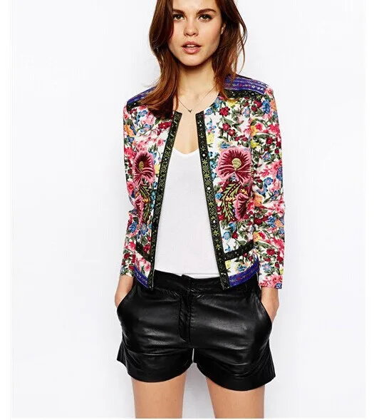 

Cardigan 2014 Fashion Women Summer Spring Jacket European Style Blouse Floral Print Blusas de seda WT--1 Free shipping