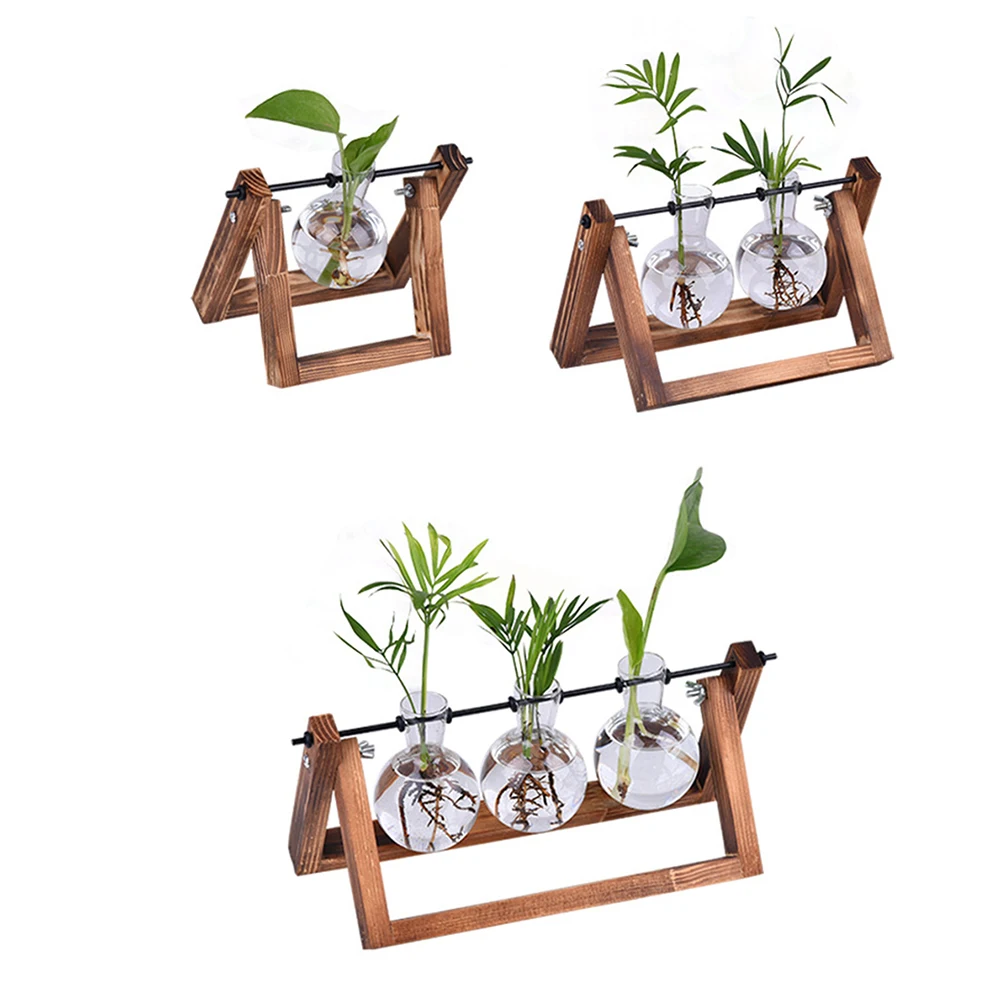 

1pc Wooden Frame vase Hydroponic Plant Transparent Vase decoration Tabletop Plant Bonsai Decor flower vase dropshipping