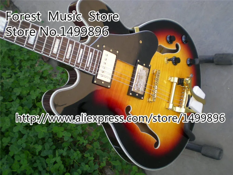 Chinese Golden Hardware Suneye Jazz Electric Guitar Vintage Sunburst Tiger Flame Hollow Guitarra Body From Chinese Factory Chinese Golden Hardware Suneye Jazz Electric Guitar Vintage Sunburst Tiger Flame Hollow Guitarra Body From Chinese Factory