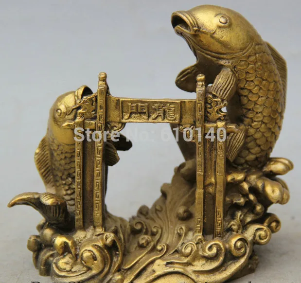 

5' Chinese Feng Shui Brass Two Fish barracuda Pass Dragon Door Statue Sculpture