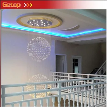 

Hot Sale Villa Double Entry Building Stairs Lamp Stateroom Lamp K9 Crystal Ball GU10 LED Chandelier