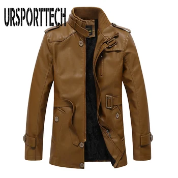 

URSPORTTECH Brand Leather Jacket Men Coats High Quality PU Outerwear Men Business Winter Faux Fur Male Jacket Fleece Size L-4XL