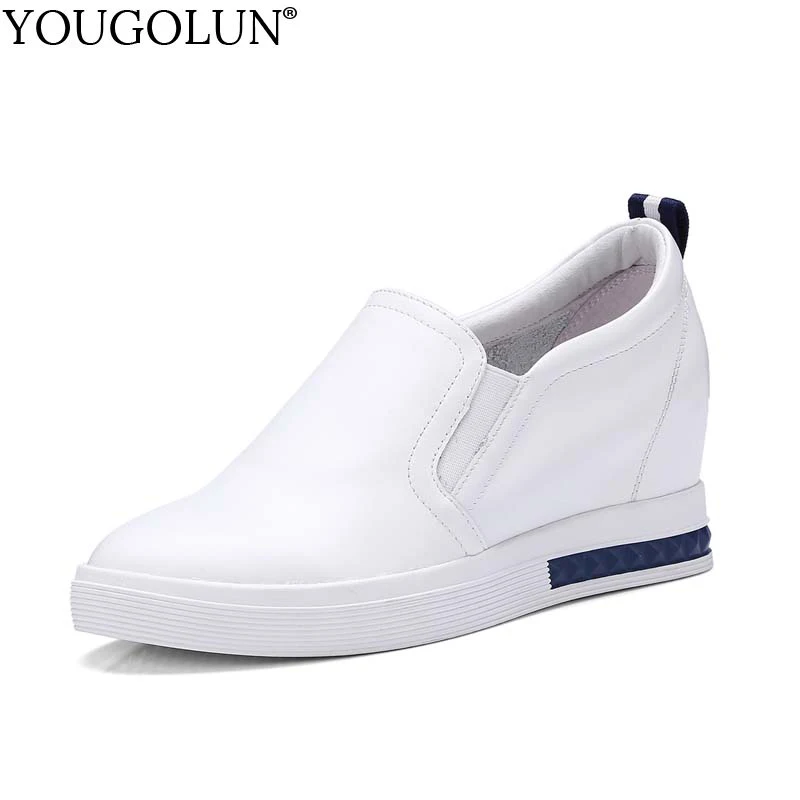 

YOUGOLUN Women Loafers Genuine Cow Leather New Arrived Autumn Ladies Platform Shoes Woman White Height Increasing Flats # B061