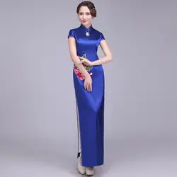 2018 синий choengsam длинные Qipao Для женщин китайское традиционное платье Вечерние платья Стиль Chinois Femme Orientales Mujer