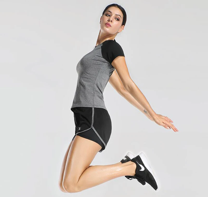 LANTECH, женская футболка для бега, Спортивная, для йоги, эластичная, дышащая, быстросохнущая, Спортивная, для фитнеса, для упражнений, для спортзала, рубашка с коротким рукавом, топы
