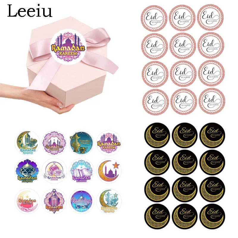 

Leeiu 60pcs Colorful Paper Ranmadan Kareem Stickers Eid Mubarak Decoration Gift Box Label Islamic Muslim Party Supplies