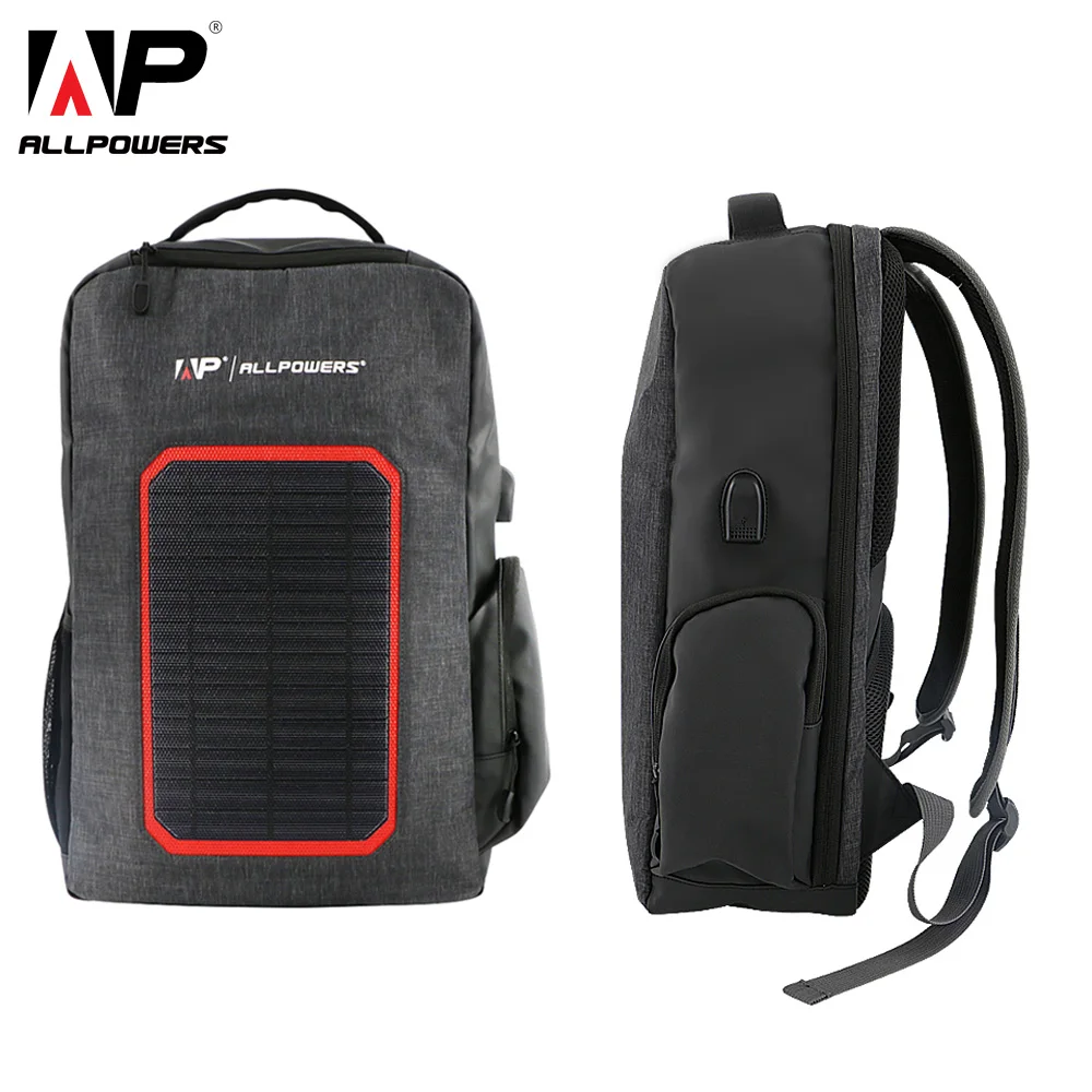 

ALLPOWERS Solar Power Bank 6000mAh Built-in Solar Backpack Waterproof Solar Latop Backpack Charging for Cell Phones and Tablets.