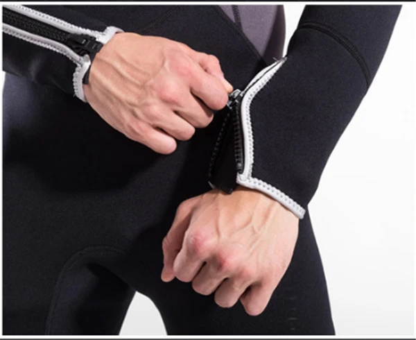 Hisea 1.5mm neoprene mens surf wetsuit one-piece diving suit long-sleeve swimwear black gray contrast- collar006