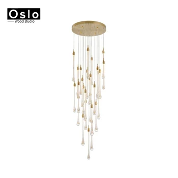 

Oslo wood Modern Crystal Chandelier LED Hanging Lighting Large Big Glass Chandeliers Luxury Stair Cristal Chandelier Lamp