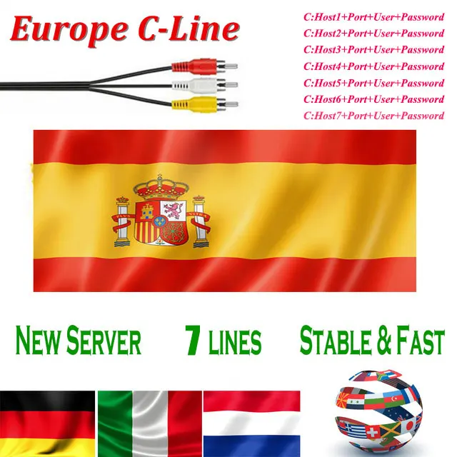 

Spain Receptor Cccams lines for 1 year spain used for freesat v7 DVB-S2 CCcam 7 Cline satellite receiver europe channels 7 lines