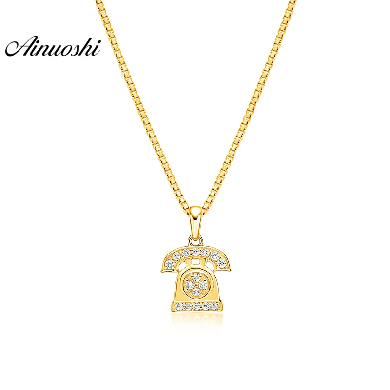 

AINUOSHI 10K Solid Yellow Gold Pendant Telephone Pendant SONA Diamond Women Men Children Jewelry Phone Design Separate Pendant