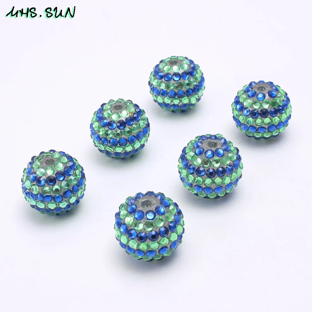 9-1 (5),50pc,18mm-$14.95,20mm-$18,22mm-$21.35.Navy Blue&Light Green Resin Rhinestone Ball Beads DIY Loose Chunky Beads For Kids Necklace Bracelet Making 50pcslotJPG