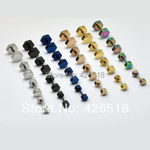 4 5 6 7 8 мм ширина шестиугольник титановая сталь панк мужские пирсинг мужские серьги 6 цветов