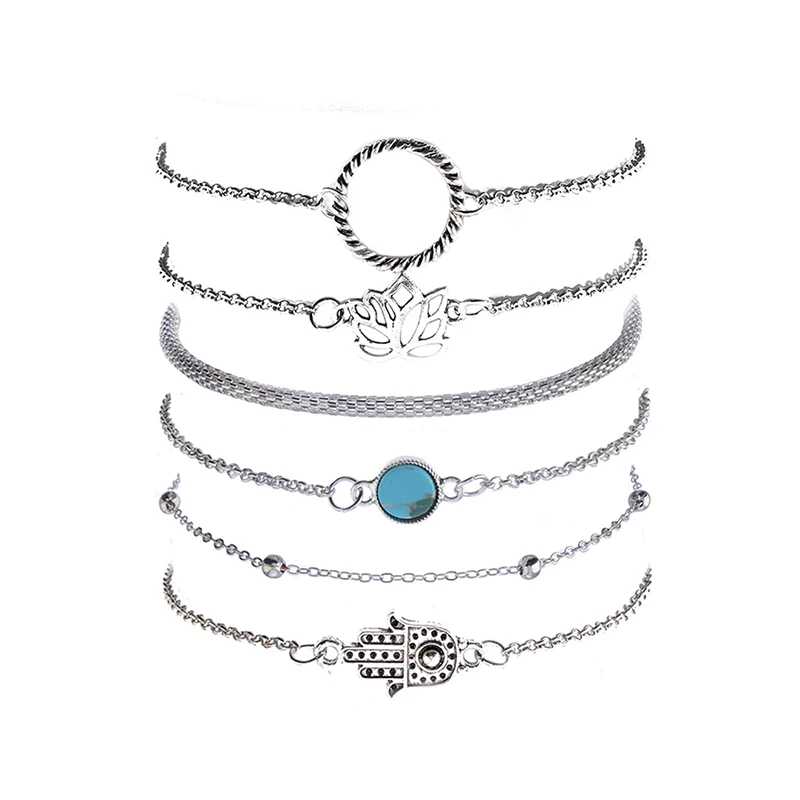 6 шт./партия Boho Женская полые ладони с круглыми драгоценными камнями бусинами и