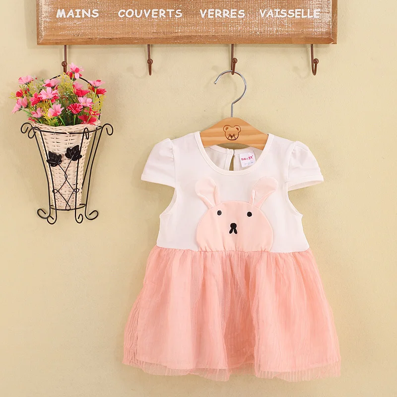 Baby Girls Dress Summer Lace Cute Bunny Rabbit Cotton Dress Pink Yellow