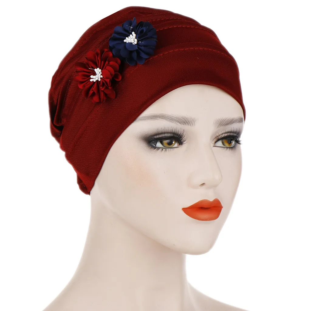 

New Arrive Fashion Women Solid Floral India Hat Muslim Ruffle Cancer Chemo Beanie Turban Wrap Cap Hijab Femme