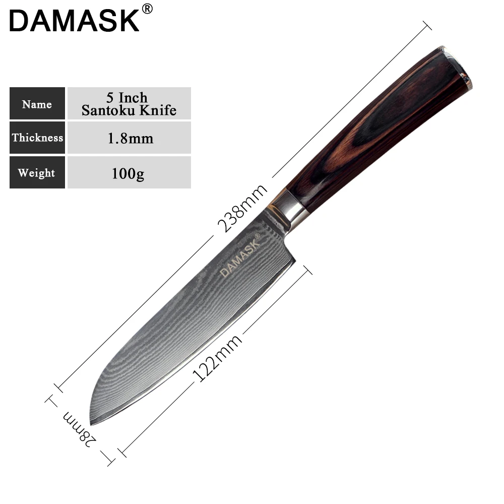 DAMASK 5 дюймов Santoku японский дамасский нож 67 слой VG10 ядро лезвие бритвы острое