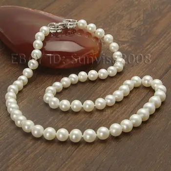 

New AAA 8-9mm White Pink Round Freshwater Cultured Pearl Necklace