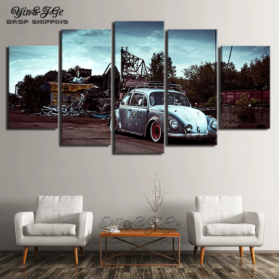 Canvas Prints Painting Bedroom Wall Art 5 Pieces Volkswagen Beetle Car