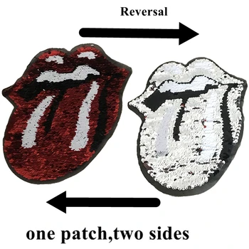 

1 Piece New Arrival Large Tongue Reversal Sequined Sew on Patches for Clothes Reversible Sequins Lips Patch Applique DIY Sewing