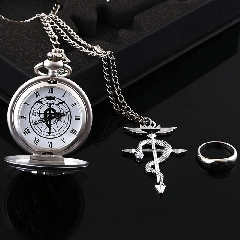 Beste HOT Anime Rvs Hanger Fullmetal Alchemist Edward Zakhorloge met Ketting Met Ring Set Cosplay Kostuum Props