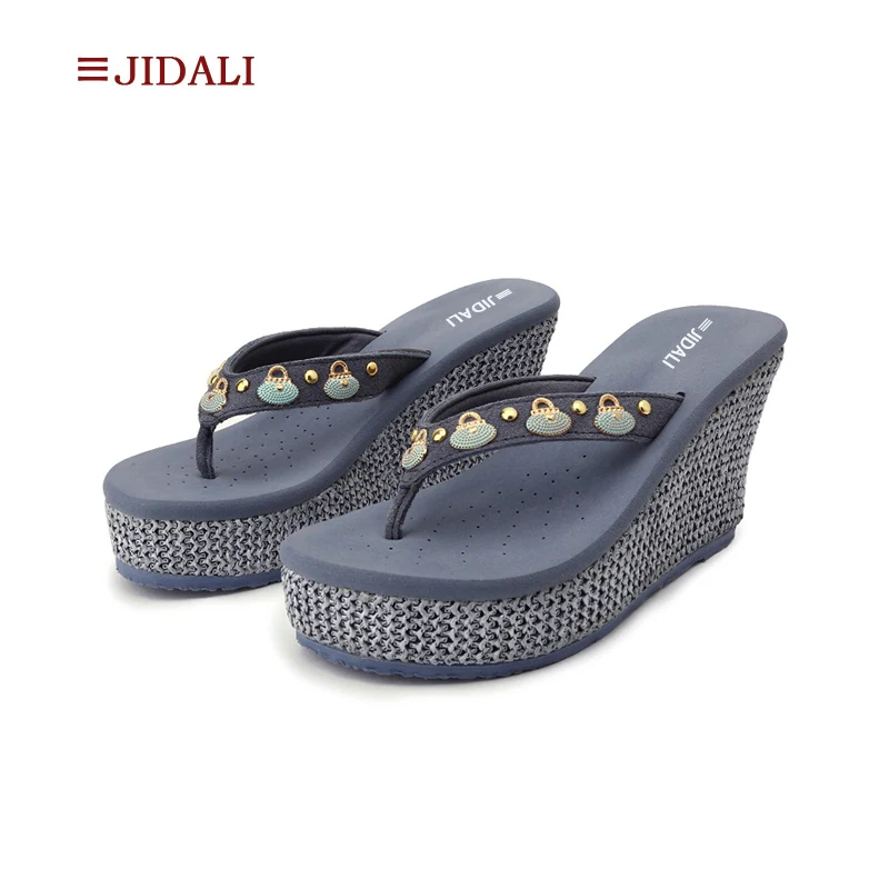 JIDALI/Модные женские Вьетнамки; синие кошельки на высокой платформе; Шлепанцы из ЭВА; Размеры 35-39 - Цвет: grey