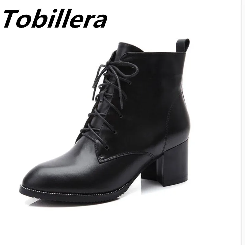 

Tobillera Plus Size 42 Lace Up Martin Boots For Women Fashion Thick Heels Point Toe Side Zip Spring Autumn Black Ankle Shoes