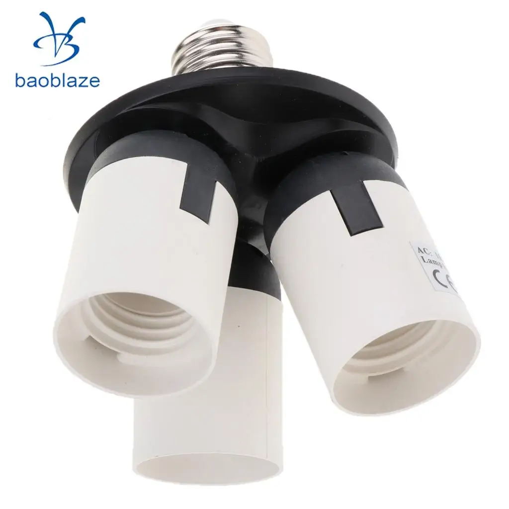 3 in 1 Socket Adapter Converter, 1 to 3 E27 Base Lamp Holder Socket Splitter for Photo Studio, Work Shop, Garage Lighting
