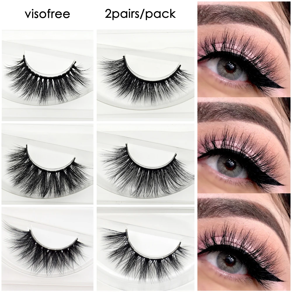 

2 pairs/pack Visofree Lashes 3D Faux Mink Lashes High Volume Handmade Reusable False Eyelashes Full Lash Effect Makeup Eyelashes