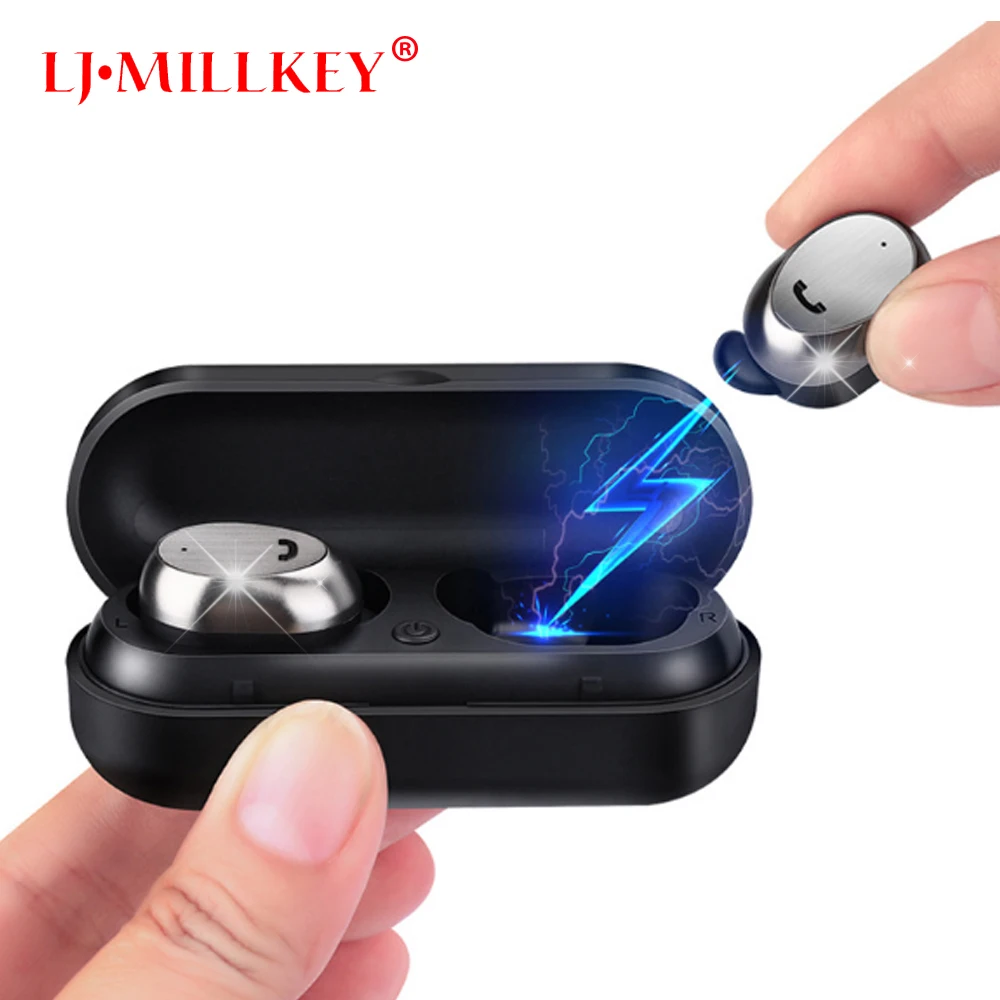 

Wireless Earbud TWS Bluetooth Headset Metal Charge Case Bluetooth Earphone for Phone Mic for Calls LJ-MILLKEY YZ105