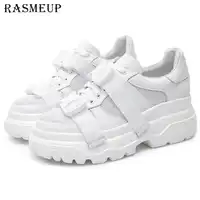 RASMEUP プラスサイズ本革メッシュ女性のプラットフォームお父さんスニーカー 2019 ファッション女性フラットウォーキングシューズ分厚いトレーナー