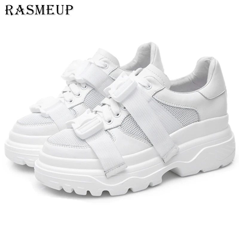 Женские кроссовки на платформе RASMEUP сетчатые из натуральной кожи плоской подошве