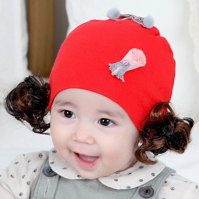 Baby Fake Hair Hat Infant Caps Cotton Scarf Baby Beanies Love Heart Print  Spring Autumn Children Hat Scarf Set Baby Girls Hats|Hats & Caps| -  AliExpress