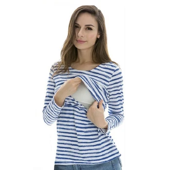 

Maternity Clothes Fashion Stripes Women Mom T-shirt Cotton Cozy Pregnant Pregnancy Clothes Outerwear Breastfeeding Tops