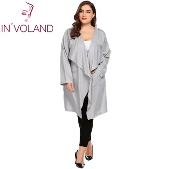 

IN'VOLAND Women Cardigan Windbreaker Tops Plus Size Casual Autumn Spring Long Sleeve Open Stitch Long Trench Coat Female Outwear