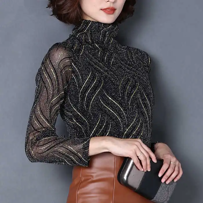 Women Blouses Long Sleeve Turtleneck Autumn Spring Elegant Women Blouse Fashion Women Tops Elegant Office Ladies Blouses