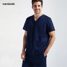 Мужской хирургический халат с длинным рукавом, медицинская одежда, синий медицинский набор, больничная униформа, салон красоты, стоматологическая клиника, Рабочая форма