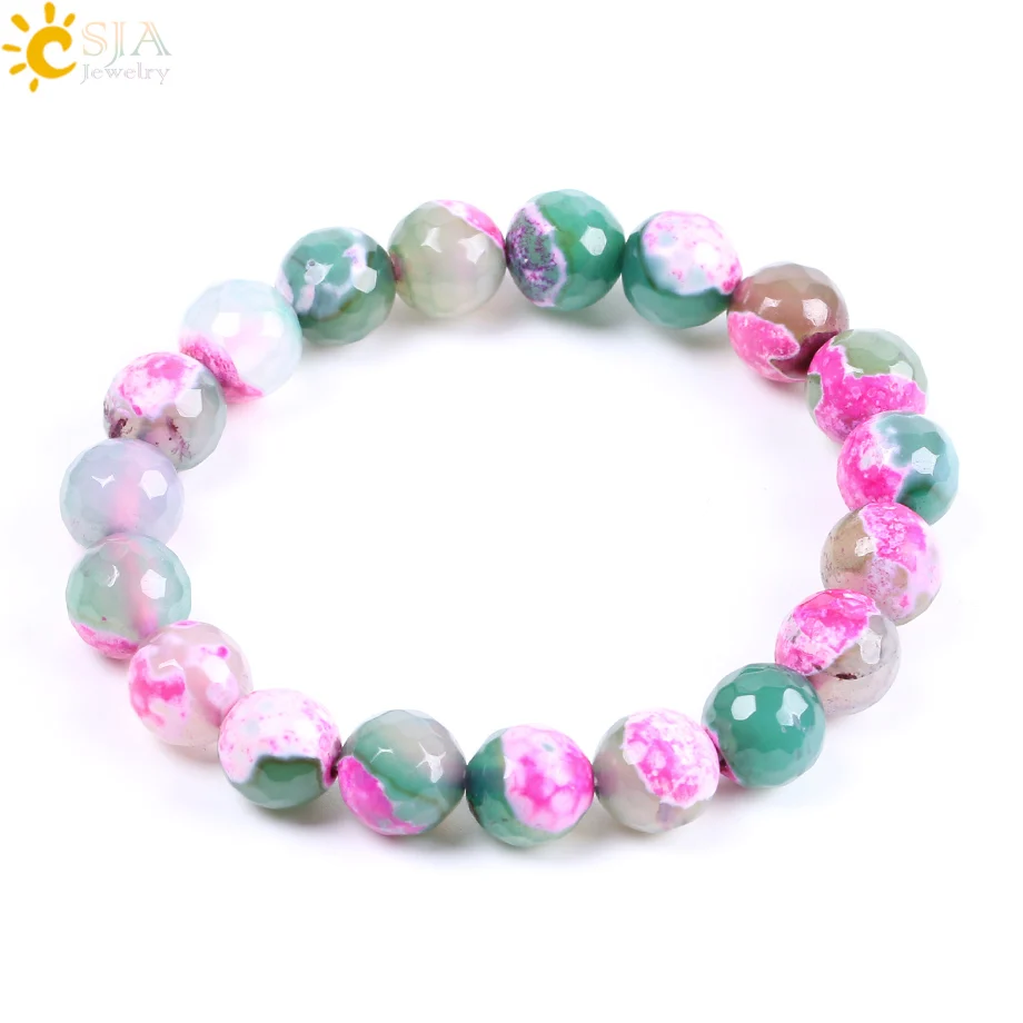 

CSJA 10mm Natural Stone Onyx Beads Friendship Bracelets & Bangles for Women Girl Rose Red Green Mixed Color Chakra Jewelry F099