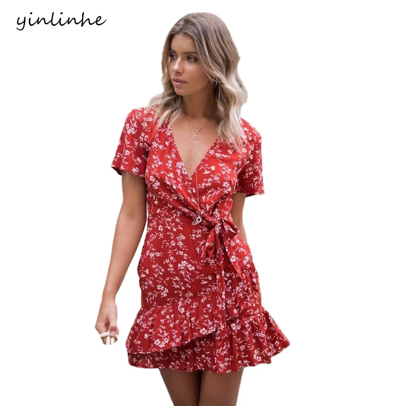 red cotton wrap dress