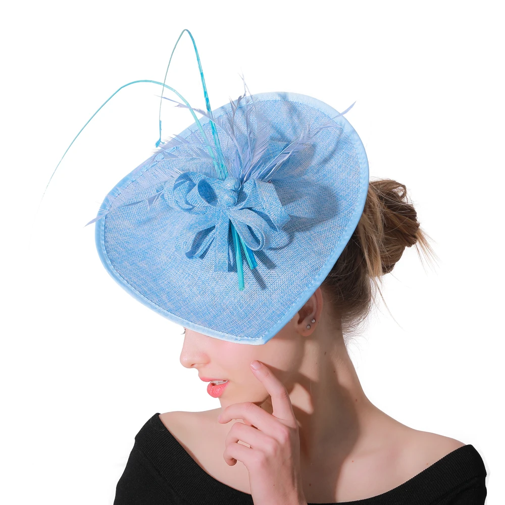 Элегантные женские свадебные шляпы Fedora на лето и осень, женские очаровательные Коктейльные Вечерние головные уборы, шляпка для церкви, синие шляпы из пряжи