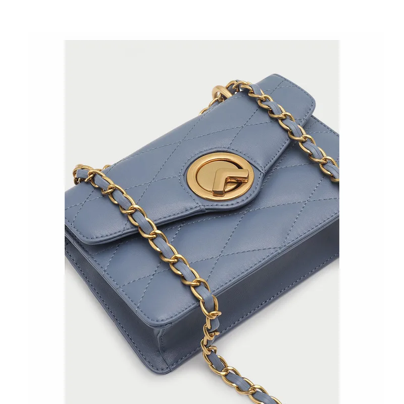 

Leather handbag chain bag autumn new small fragrance rhombic embroidery line shoulder diagonal package